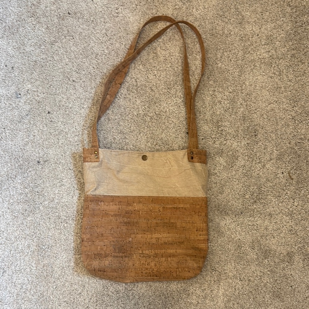 Tan and Cream Shoulder Bag with Two-Tone Design